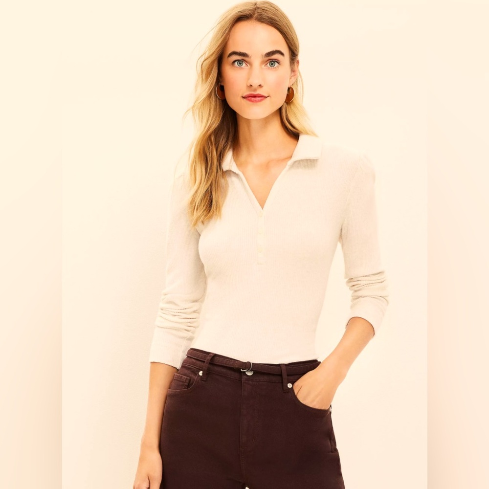 Loft women’s cream long sleeved polo shirt very soft !